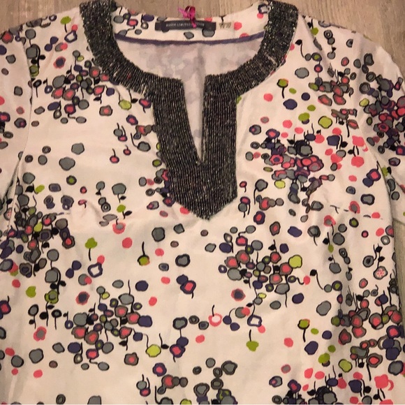 Boden Limited Edition Beaded Geo Print SILK Blend Shift Dress Size 6 NWT - Picture 2 of 3